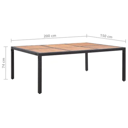 vidaXL Table de jardin Noir 200x150x74 cm Résine tressée et 6