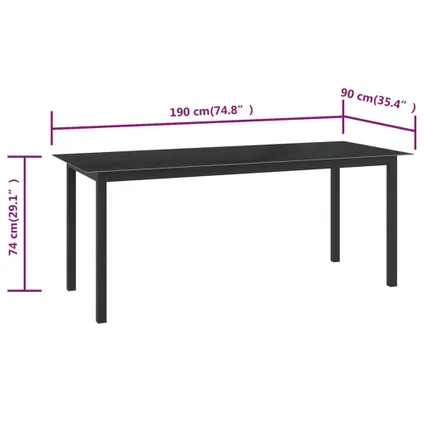 vidaXL Table de jardin Noir 190x90x74 cm Aluminium et verre 5