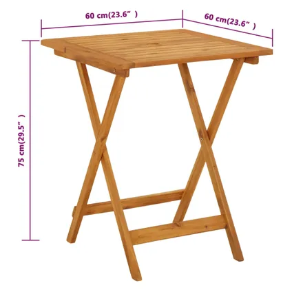 vidaXL Table pliable de jardin 60x60x75 cm Bois d'acacia solide 8