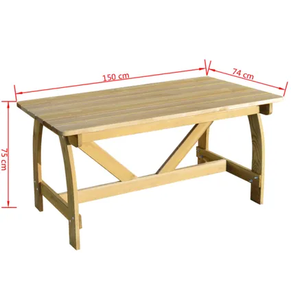 vidaXL Table de jardin 150x74x75 cm Bois de pin imprégné 3