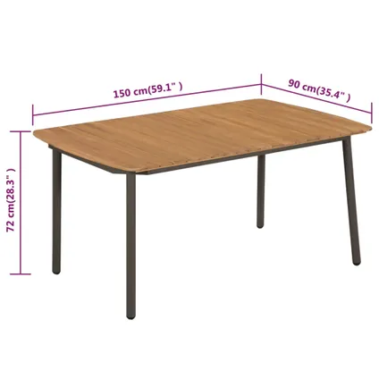 vidaXL Table de jardin 150 x 90 x 72 cm Bois d'acacia solide et 4