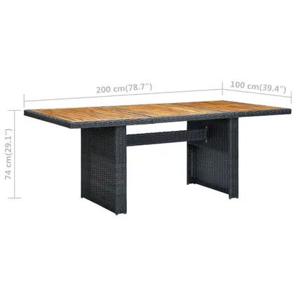 vidaXL Table de jardin Gris foncé Résine tressée et bois d'acacia 6