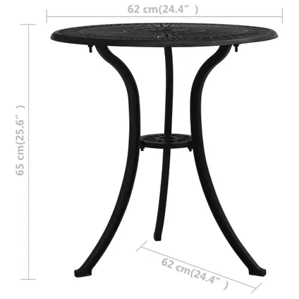 vidaXL Table de jardin Noir 62x62x65 cm Aluminium coulé 6