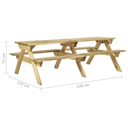 vidaXL Table de pique-nique et bancs 220x122x72cm Bois de pin 6