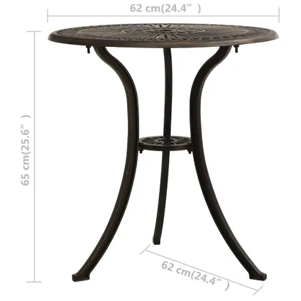 vidaXL Table de jardin Bronze 62x62x65 cm Aluminium coulé 7
