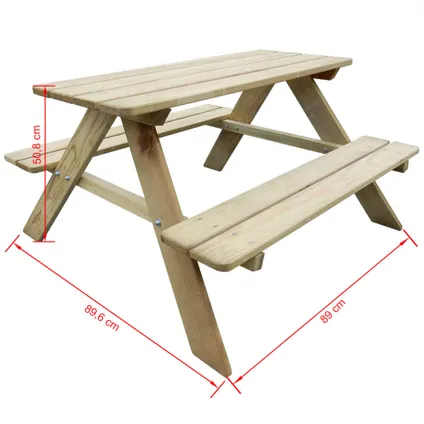 vidaXL Picknicktafel voor kinderen 89x89,6x50,8 cm grenenhout 4