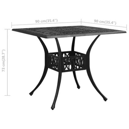 vidaXL Table de jardin Noir 90x90x73 cm Aluminium coulé 6