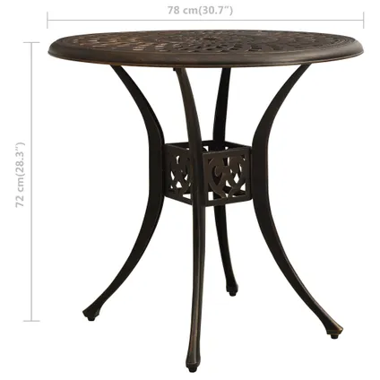 vidaXL Table de jardin Bronze 78x78x72 cm Aluminium coulé 6