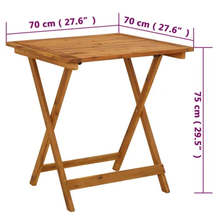 vidaXL Table pliable de jardin 70x70x75 cm Bois d'acacia massif 9
