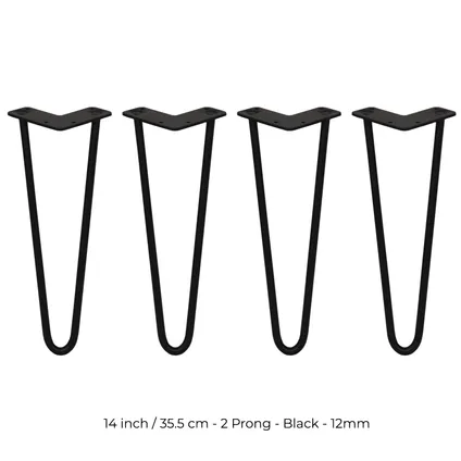 4 x Hairpin tafel poten - 35,5cm - 2 pin - 12mm - Zwart