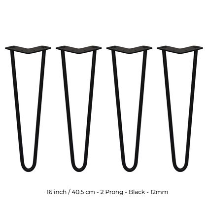 4 x 40,6cm Hairpin retro pootjes - Zwart Metaal - 2 ledig - 12mm-