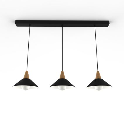 FUNNEL TRACK Hanglamp, 3X E27, metaal, zwart/wit, D.25cm L.100cm