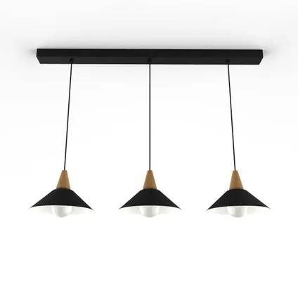 FUNNEL TRACK Hanglamp, 3X E27, metaal, zwart/wit, D.25cm L.100cm 2