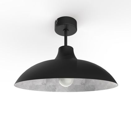 PARIGINA Plafondlamp, 1X E27, metaal, zwart mat/blad zilver, D.40cm