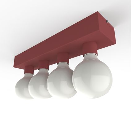 BOSTON XL Plafondlamp, 4XE27, metaal, rood cowhide, 10X45cm