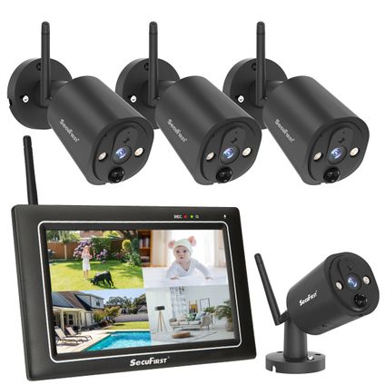 SecuFirst CWL401S/4 Met 7 inch monitor en 4x Draadloze Beveiligingscamera - Zwart