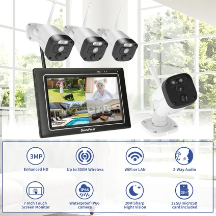 SecuFirst CWL401W/4 Met 7 inch monitor en 4x Draadloze Beveiligingscamera - Wit 10