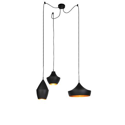 Set van 3 smart hanglampen zwart met goud incl. Wifi A60 - Depeche