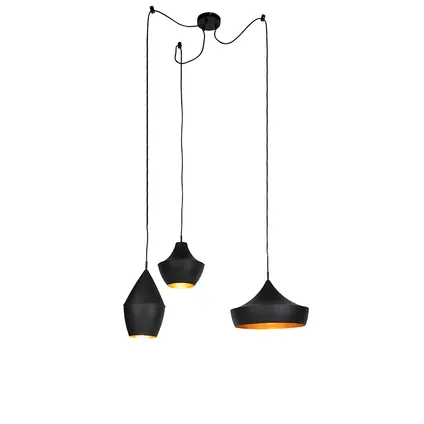 QAZQA Set van 3 smart hanglampen zwart met goud incl. Wifi A60 - Depeche 2