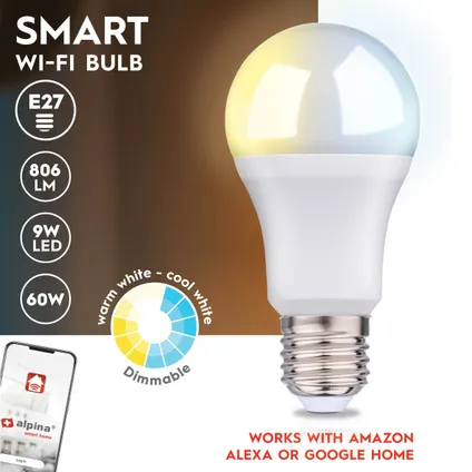 Alpina Smart ledlamp WW E27 9W 4