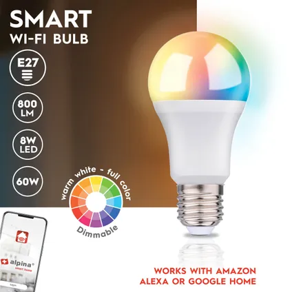 Alpina Smart ledlamp RGB+WW E27 9W 3