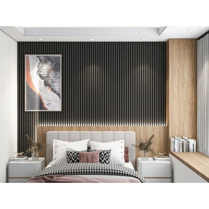 Akupanel Akoestische Wandpaneel Eiken Zwart 3-zijdig Gefineerd Lattenwand 270 x 60 cm