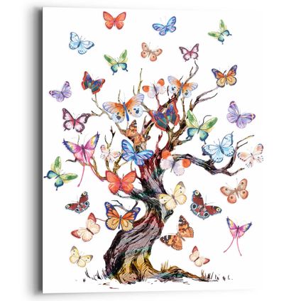 Peinture Arbre à papillons Fantaisie - Romantique - Panneau décoratif 40x50 cm Bois Multicolore