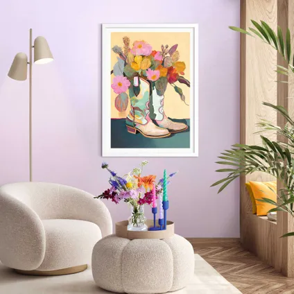 Schilderij Flower Boots Bloemen - Cowboylaarzen - Schilderij - Art Frame 50x70 cm MDF Bont 2