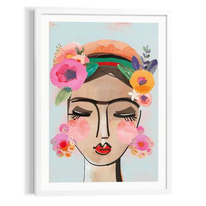 Schilderij Happy Face Bloemen - Kleurrijk - Artprint - Art Frame 50x70 cm MDF Bont