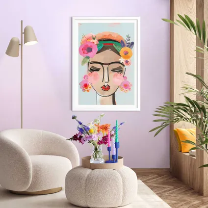 Schilderij Happy Face Bloemen - Kleurrijk - Artprint - Art Frame 50x70 cm MDF Bont 2