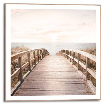 Peinture Pont vers la plage Été - Mer - Tableau encadré 50x50 cm MDF Couleur Sable