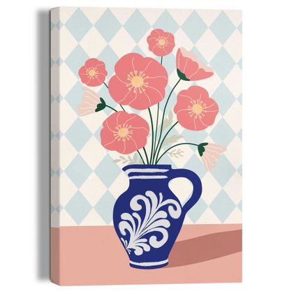 Schilderij Vase of Flowers Vaas - Bloemen - Artprint - Canvas 20x30 cm Canvas Blauw