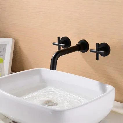 Hudor robinet de lavabo fixation murale 004 en laiton noir collection Céphise 3