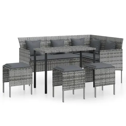 vidaXL 5-delige dining loungeset met kussens L-vormig poly rattan grijs 3