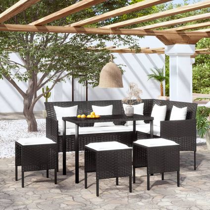 vidaXL 5-delige dining loungeset met kussens L-vormig poly rattan zwart