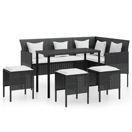 vidaXL 5-delige dining loungeset met kussens L-vormig poly rattan zwart 3