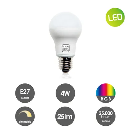 Home Sweet Home DIMMable LED RGB A60 E27 4W 25lm Lumière blanche chaude 6