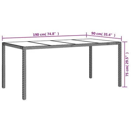 vidaXL Table de jardin Blanc 190x90x75 cm Verre trempé/résine 6