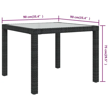 vidaXL Table de jardin 90x90x75 cm Verre trempé et résine tressée 5
