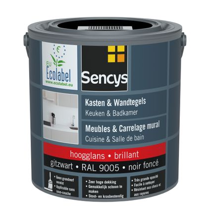 Sencys lak voor wandtegels & meubels, keuken en badkamer RAL9005 glans 2.5L