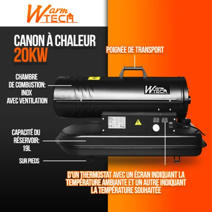 Canon À Chaleur Diesel 15 Kw Avec Thermostat - Warmtech à Prix Carrefour