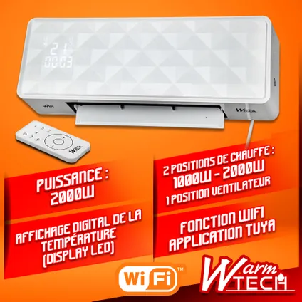 WARM TECH - Keramische wandradiator 2000W met Wifi-verbinding 2