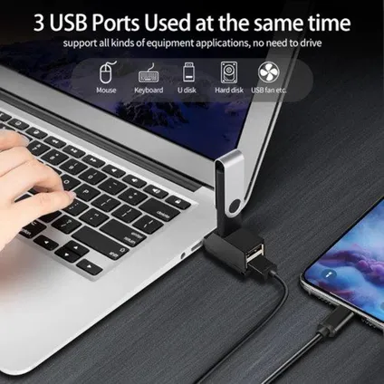 High Speed 3 Poorts USB Splitter - USB Hub 3.0/2.0 - Mini Usb Hub Voor Pc Laptop - Zwart 2