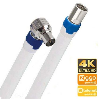 Coax kabel geschikt voor Ziggo - 20 meter - Wit - M/F Recht