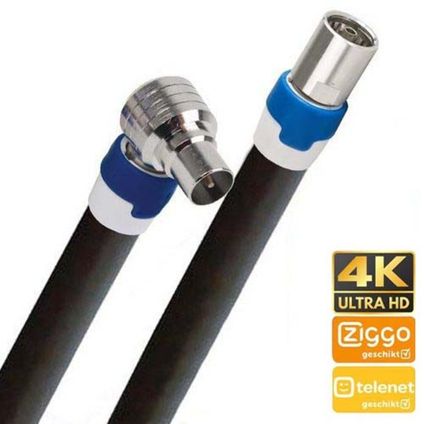 Câble coaxial compatible avec Telenet 1,5m Noir (m) coudées et (f) droites