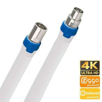 Câble coaxial compatible avec Telenet - 5m - Blanc - Prises (m) et (f) droites
