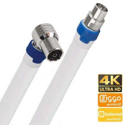 Coax kabel geschikt voor Ziggo - 15 meter - Wit - M-Recht/F-Haaks
