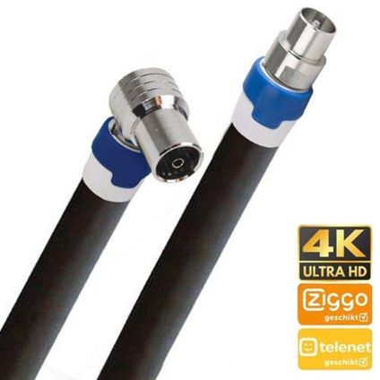 Coax kabel geschikt voor Ziggo - 15 meter - Zwart - M-Recht/F-Haaks