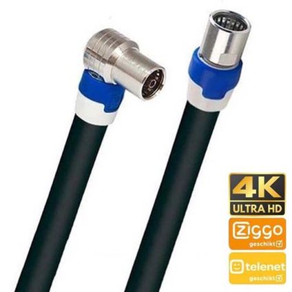 Câble coax. pour modem/amplificateur Telenet 3m Noir Coudées et connecteur F