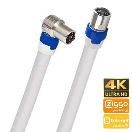 Câble coax. pour modem/amplificateur Telenet 1,5m Blanc Coudées et connecteurF